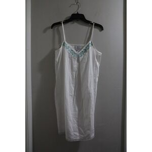 Yves Delorme White Cotton Embroidered Nightgown Slip Dress Size M